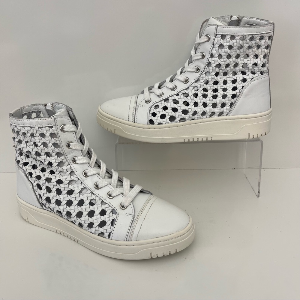 FREE PEOPLE Hayes Woven Leather High Top Sneakers in Ivory - Picture 2 of 13